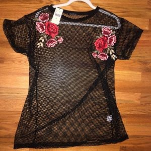 Mesh Shirt Dress with Rose Decals.